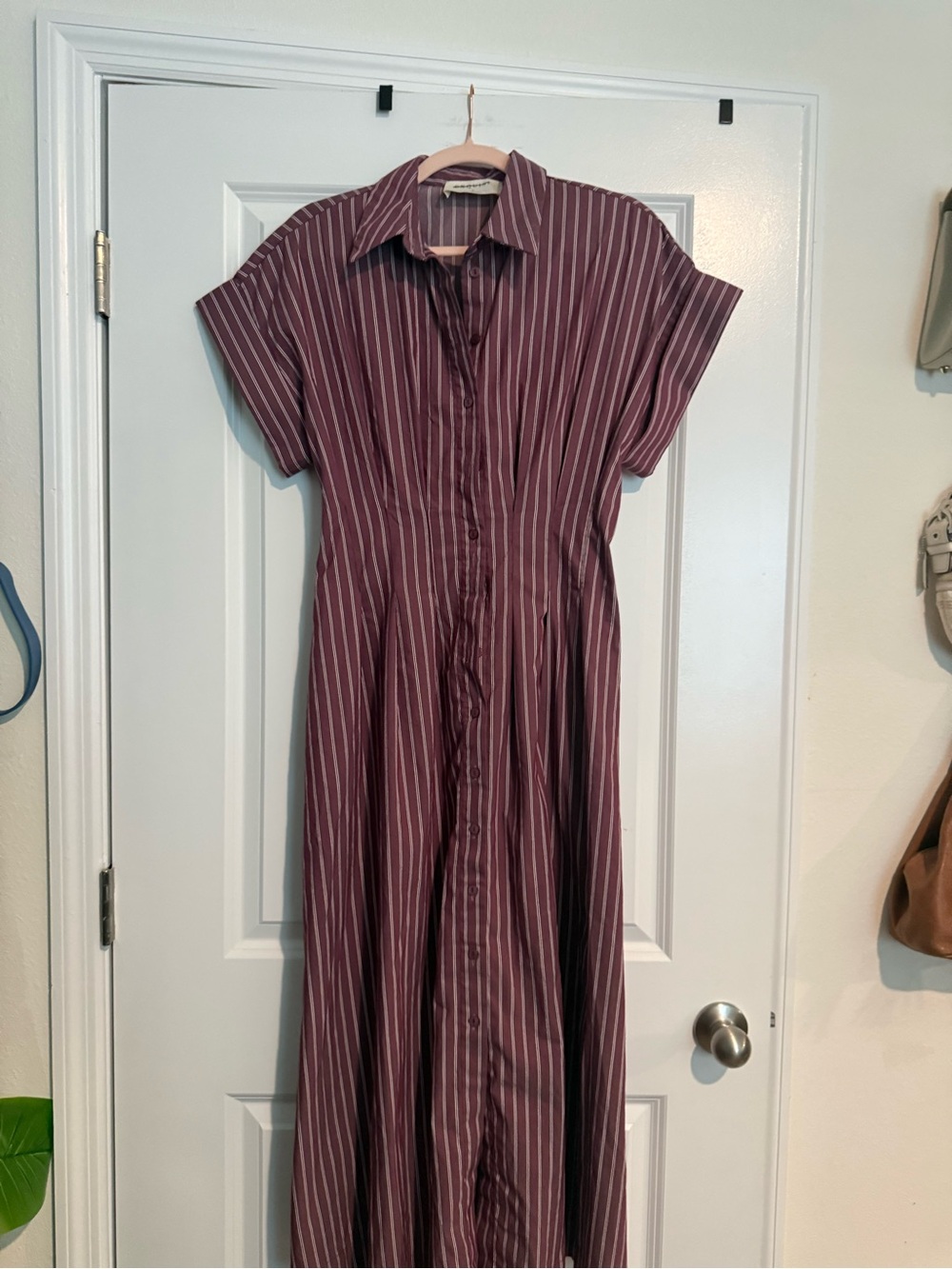 Exquise Anthropologie striped Burgundy Tobie Shirt Dress
